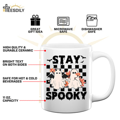 Teesdily | Cute Ghost Halloween Shirt, Stay Spooky Happy Halloween Tee Sweatshirt Hoodie Mug, Halloween Gifts, Spooky Retro Ghost Tee