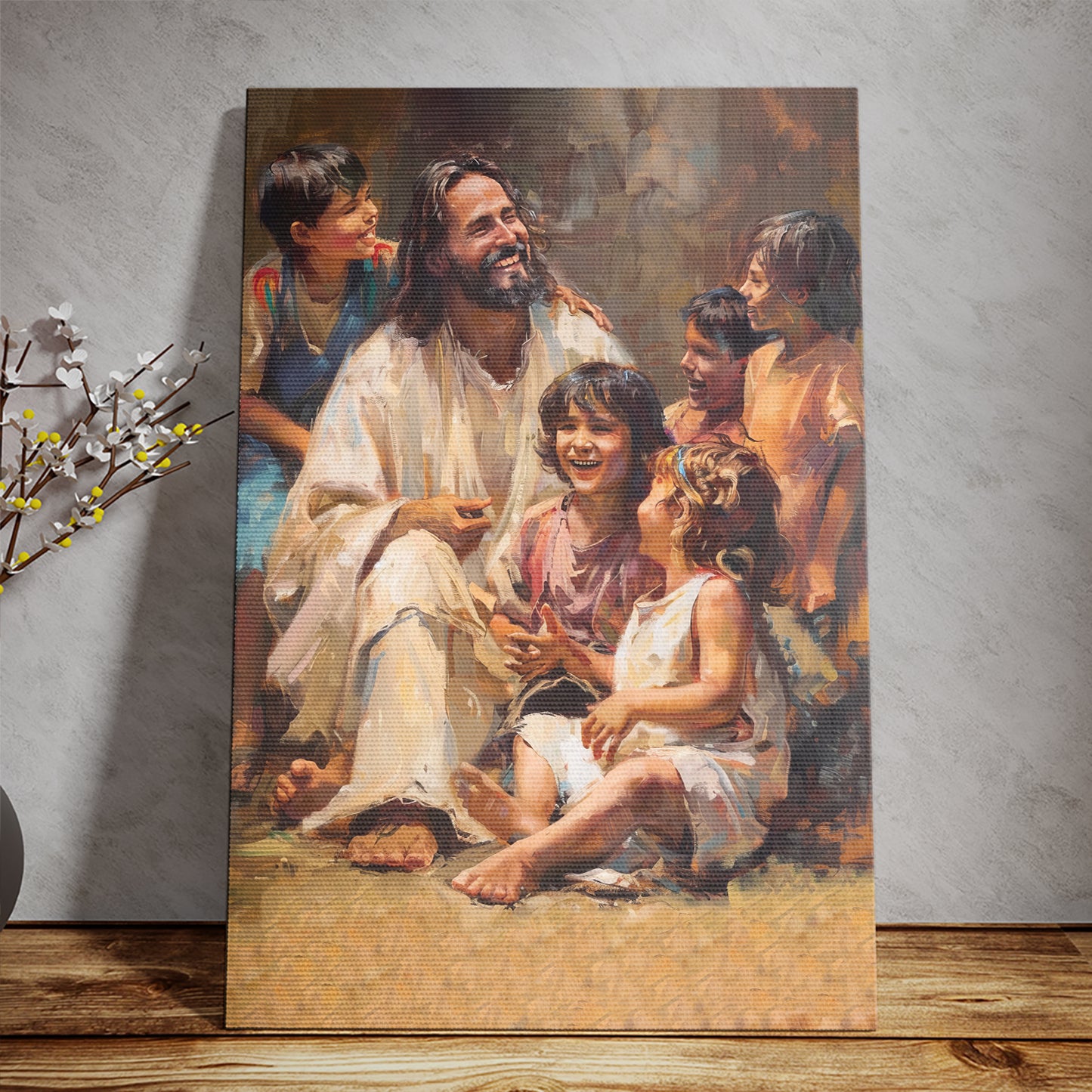 Teesdily | Jesus Poster, Jesus Blessing The Children Poster, Faith Hope Love Christian, Faith God Believers Gifts, Religious Poster Canvas