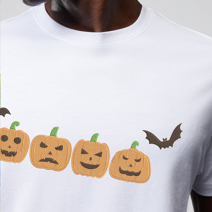 Teesdily | Halloween Pumpkin Embroidered Shirt, Embroidered Fall Sweatshirt, Spooky Season Pumpkin Halloween Embroidery T-shirt, Halloween Gifts