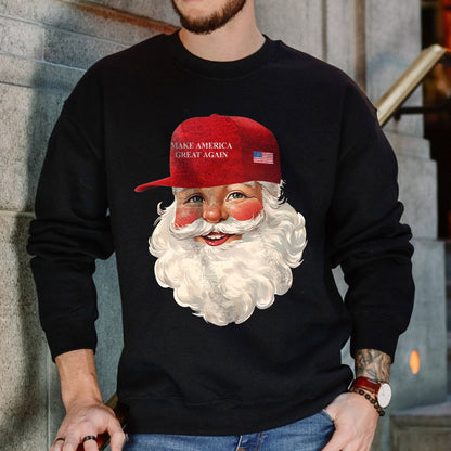 Teesdily | Santa Make Christmas Great Again Shirt, Funny Santa Christmas Sweatshirt, American Flag Santa Hoodie Mug, Xmas Gift