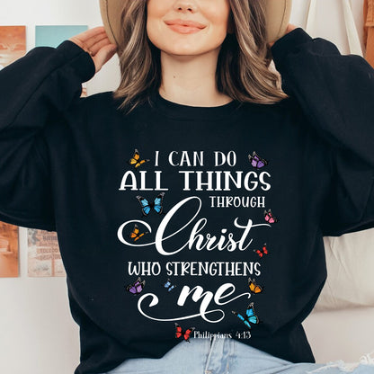 Teesdily | Jesus Butterfly Lovers Shirt, I Can Do All Things Through Christ T-shirt Hoodie Sweatshirt Mug, Christian Lovers Gifts, Faith Tee