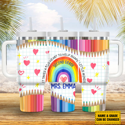 Teesdily | Teacher Personalized 40oz Tumbler It Takes A Big Heart To Help Shape Little Minds Insulated Tumbler teacher Crayon Tumbler Teacher Gifts