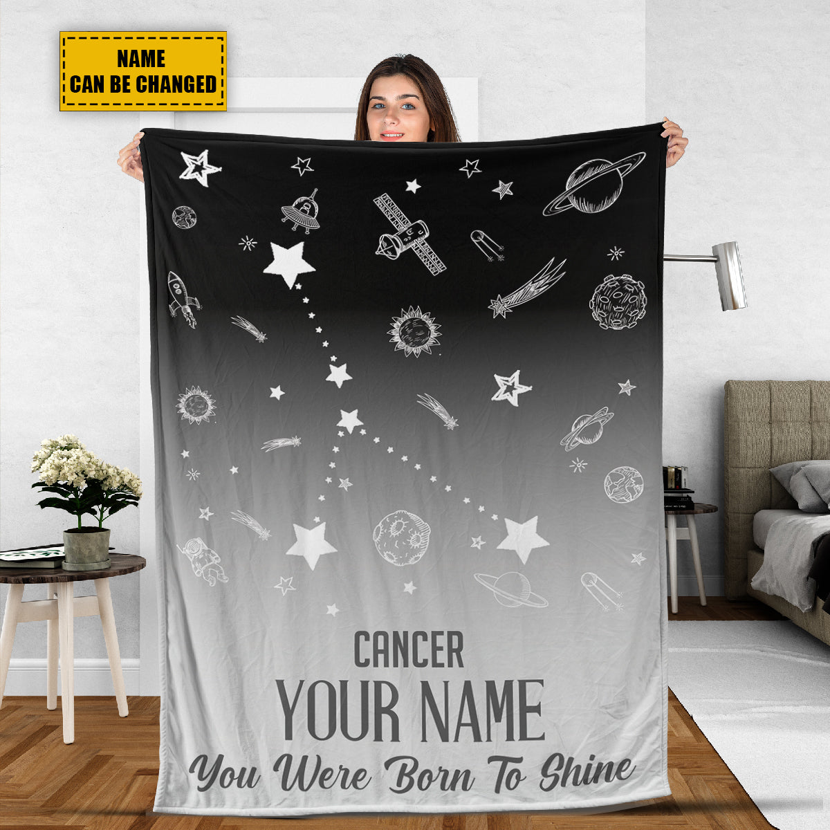 Teesdily | Cancer Customized Fleece Blanket Constellation Blanket You Were Born To Shine Fleece Personalized Name Zodiac Blankets Astrology Gifts