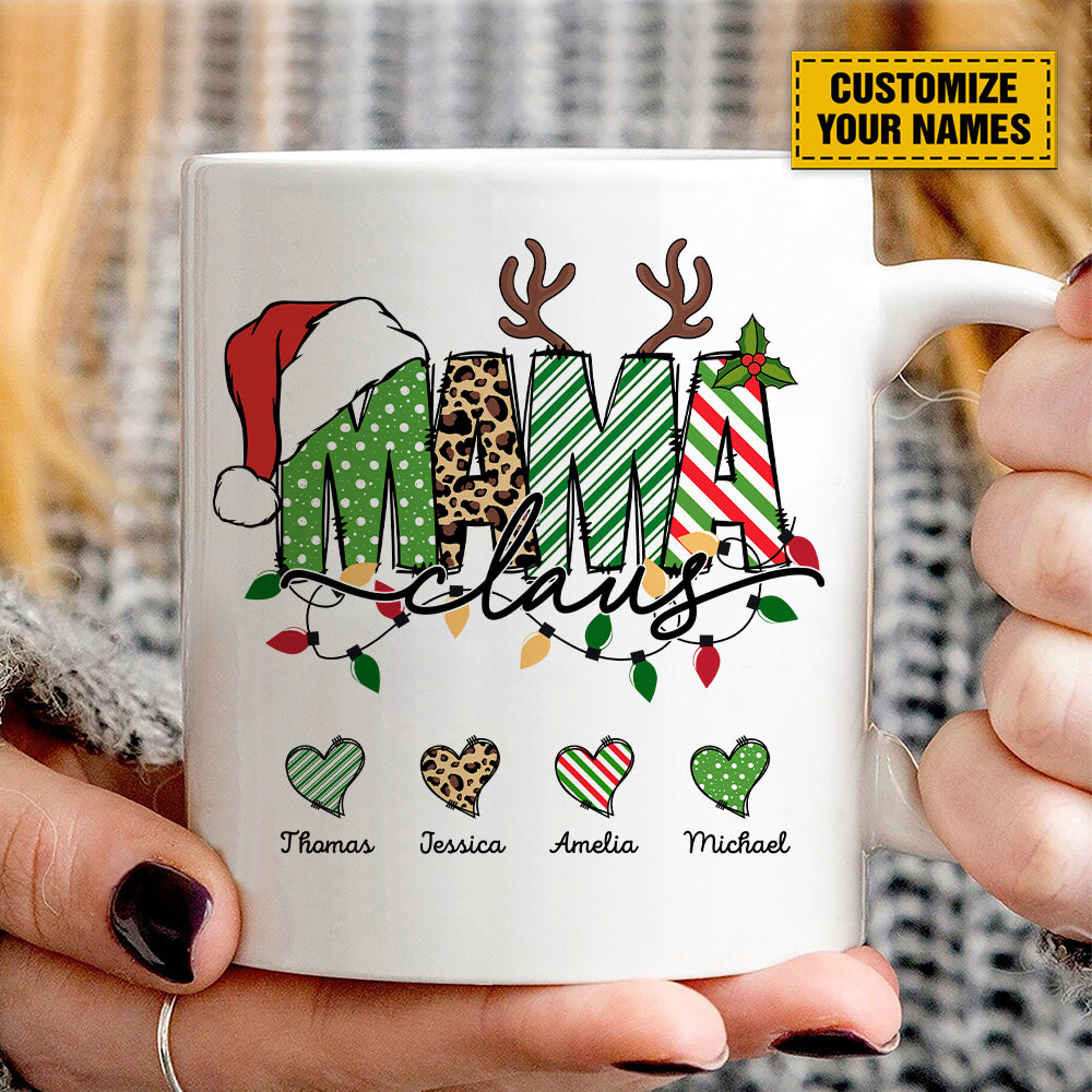 Teesdily | Customized Mama Claus Christmas Shirt, Mom Shirt Christmas Tee Sweatshirt Hoodie Mug, Family Xmas Gift, Mommy Gift