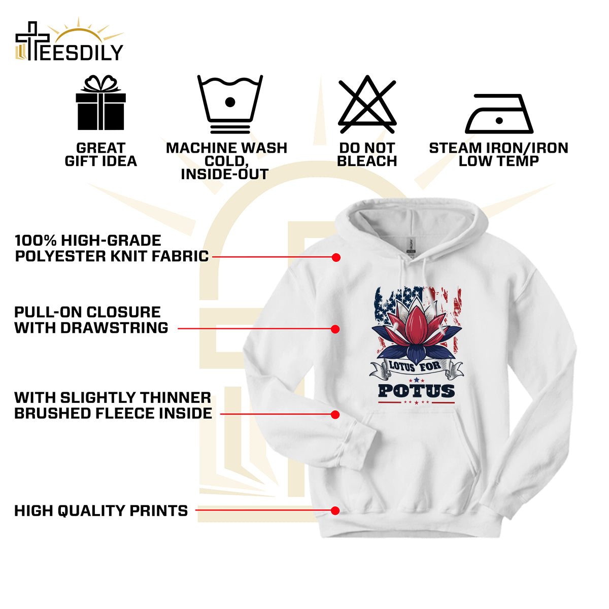 Teesdily | Namaste Lotus Shirt, Lotus For Potus Sweatshirt Hoodie Mug, American Flag Patriot Gift For Women, Girl Power Tee