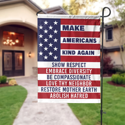 Teesdily | American House Flag, Make Americans Kind Again Show Respect House Flag, Patriot Gift, Christian Home Decor Flag