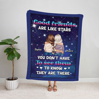 Teesdily | Personalized Bestie Fleece Blanket Good Friends Are Like Stars Throw Blanket Always Beside You Bestie Best Friend Friendship Gifts