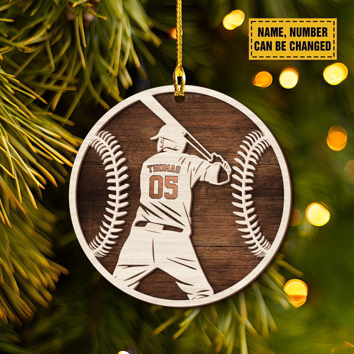 Teesdily | Customized Baseball Ornaments, Team Baseball Player Ornament Christmas, Sport 2 Layered Wood Ornament, Christmas Gift