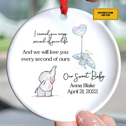 Teesdily | Customized Elephant Baby Memorial Ceramic Ornament, I Carried You We Love You Every Second Of Ours, Kid Memorial Xmas