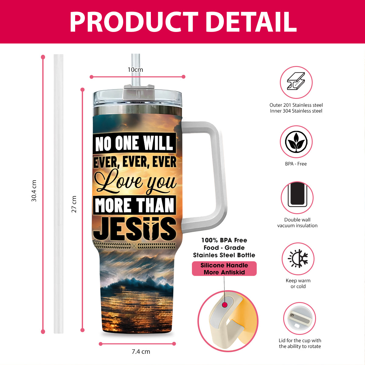 Teesdily | Customized Jesus Christ Insulated Tumbler No One Will Ever Ever Love You More Than Jesus 40oz Tumbler Jesus Believer Gifts