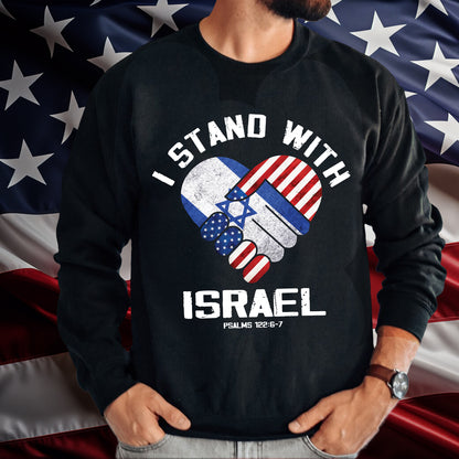 Teesdily | I Stand With Israel Shirt, Israel American Flag Heart Palm Shirt, Israel Support Unisex Tshirt Hoodie Sweatshirt Mug