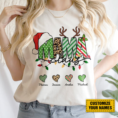 Teesdily | Customized Mama Claus Christmas Shirt, Mom Shirt Christmas Tee Sweatshirt Hoodie Mug, Family Xmas Gift, Mommy Gift