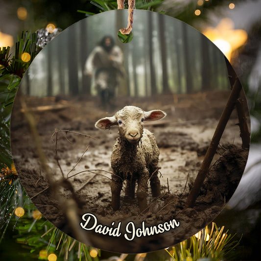 Teesdily | Customized Jesus Lamb Of God Christmas Ornament, Jesus Runs Towards Lost Lamb Christian Ornament, Jesus Lover Gift