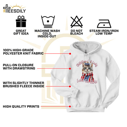 Teesdily | Childless Cat Lady Shirts, Queen Cat American Flag Sweatshirt, Comma La Hoodie, Ka-meow-la T-shirt, Let's Go Girls Cat Mom