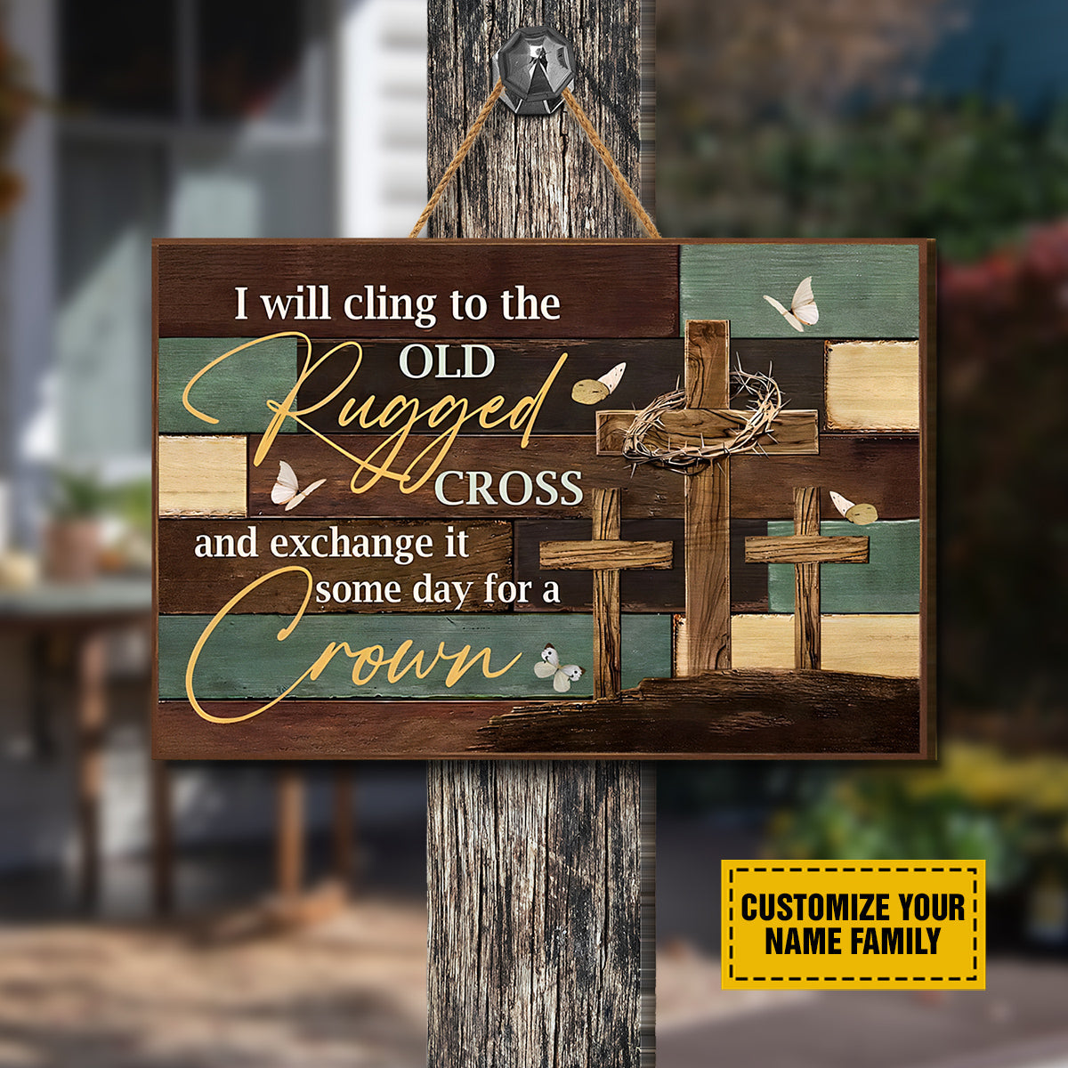 Teesdily | Customized Jesus Cross Wood Sign, I Will Cling To The Old Rugged Cross Sign, Gift For Jesus Lovers, Christian Home Decor Plywood Wood Sign