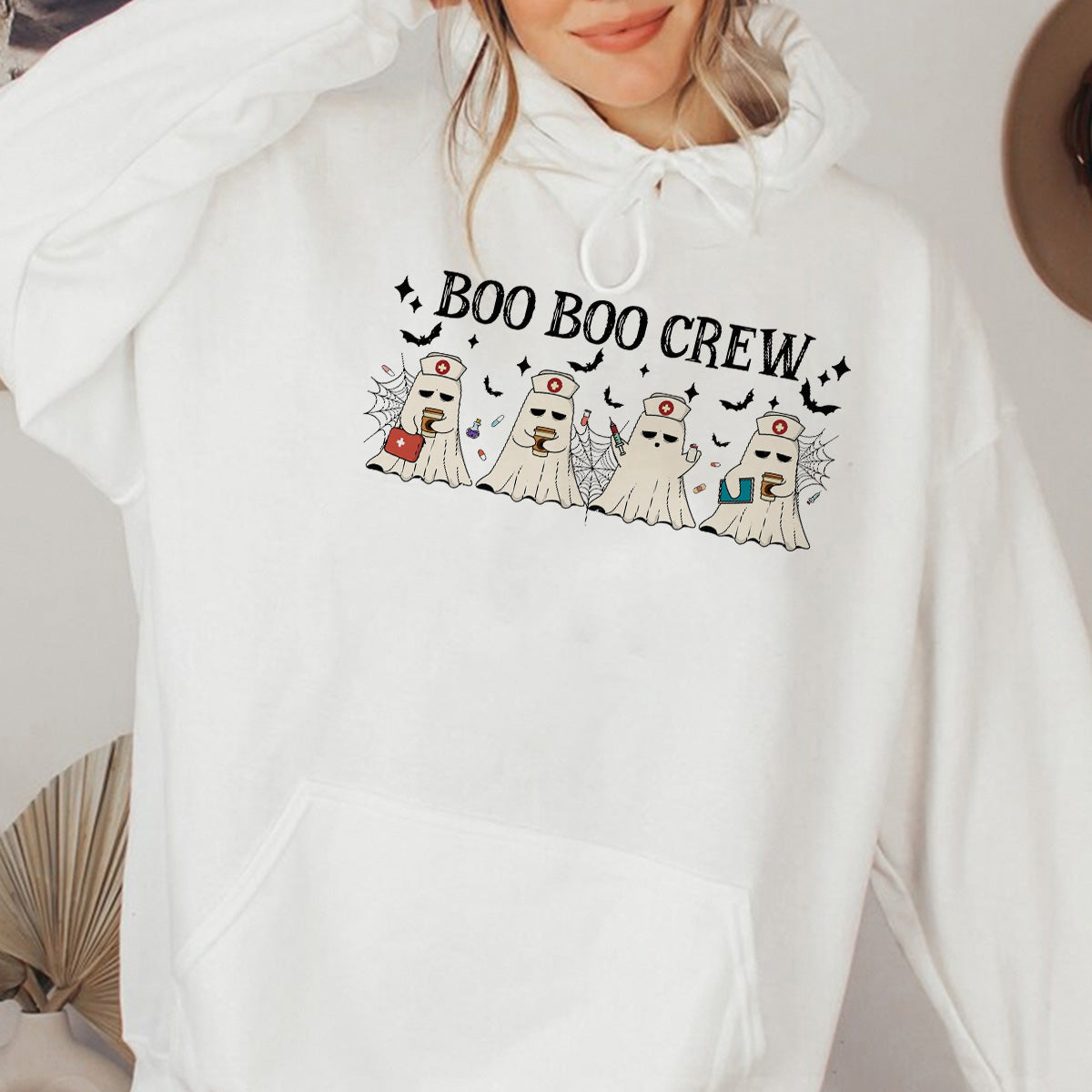 Teesdily | Cute Ghost Nurse Halloween Shirt, Boo Boo Crew Tee Sweatshirt Hoodie Mug, Happy Halloween Gift, Spooky Season Gifts, Nurse Halloween Gift