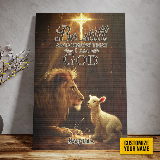 Teesdily | Customized Jesus Christ Lamb Lion Of Judah Poster, Be Still Know That I Am God Poster Canvas, Christian Art Decor Wall