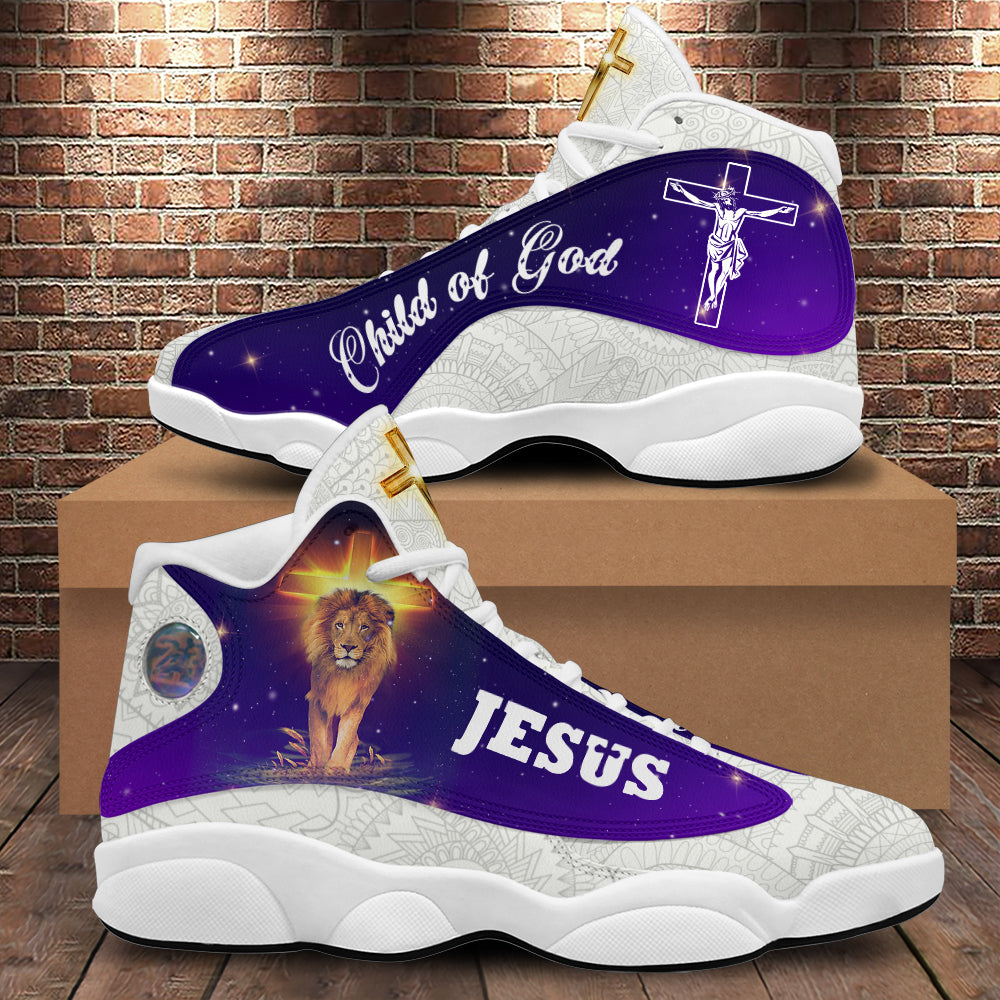 Teesdily | Jesus Lion Of Judah A Child Of God Basketball Shoes, Jesus Saves Shoes, Christian Unisex Basketball Shoes Gift