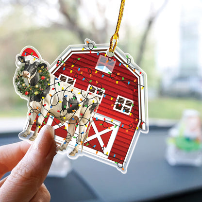 Teesdily | Cow Christmas Ornament, Red Barn Cow Hanging Ornaments, Cute Cow Christmas Tree Decor, Cow Lover Gift Idea Xmas Door Farmhouse Decor