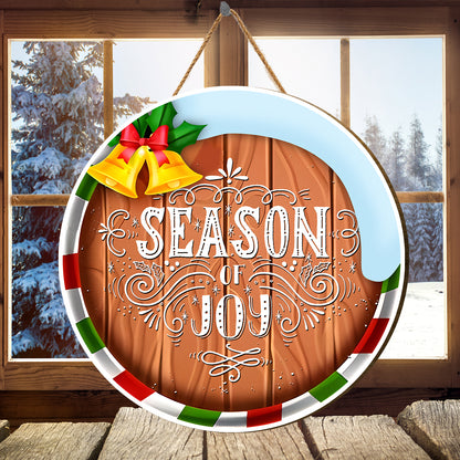 Teesdily | Christmas Front Door Sign, Season Of Joy Christmas Wooden Sign, Christmas Home Seasonal Decor, Merry Xmas Welcome Front Door Sign