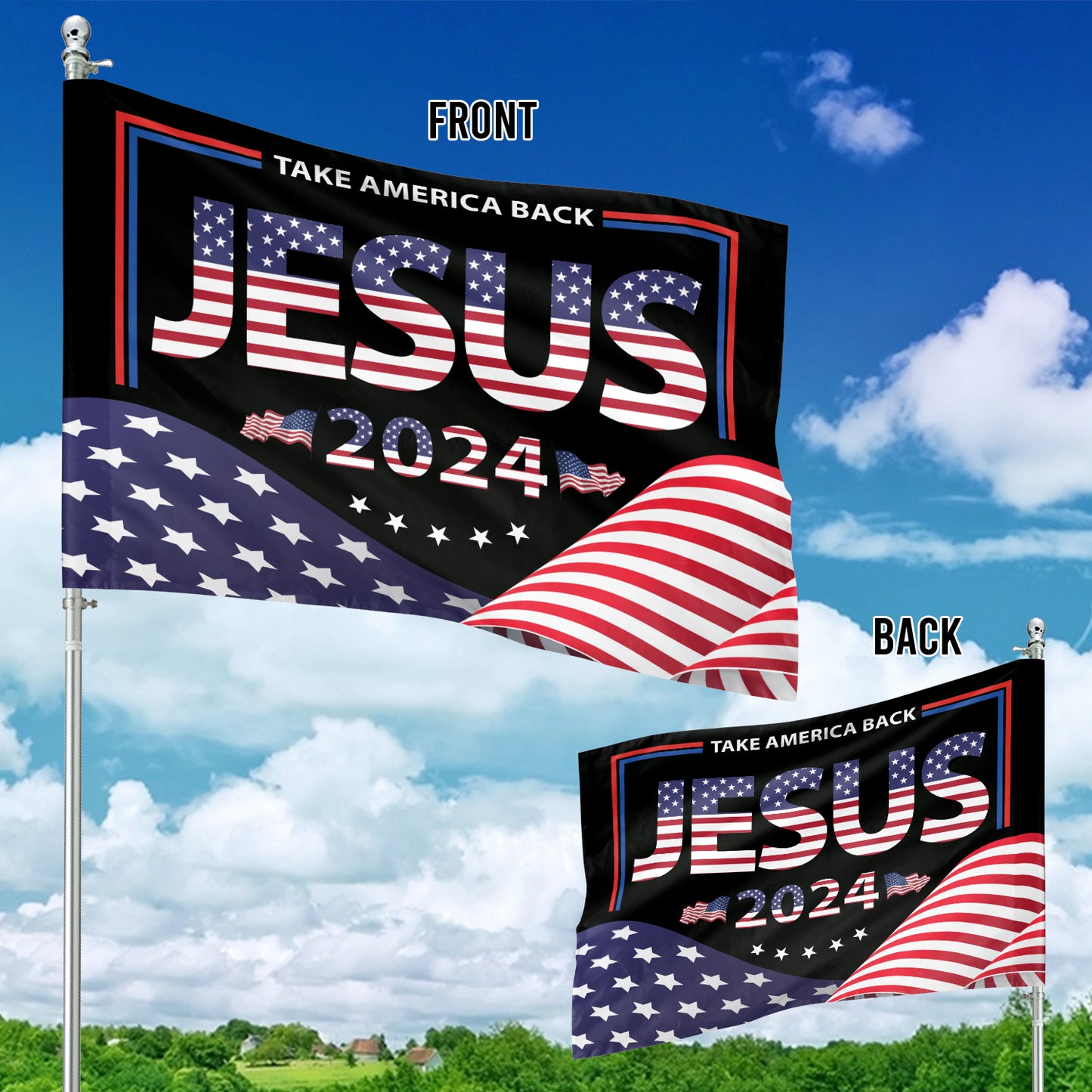 Teesdily | Jesus Take America Back 2024 Garden Flag, Christian American House Flag, Jesus Yard Banner Home Flag Outdoor Decor, Jesus Lover Gifts