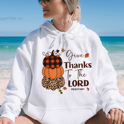 Teesdily | Give Thanks To The Lord Shirt, Fall Pumpkin Stack Tee Sweatshirt Hoodies, Leopard Pumpkin Mug, Fall Shirts For Women Faith, Halloween Gift