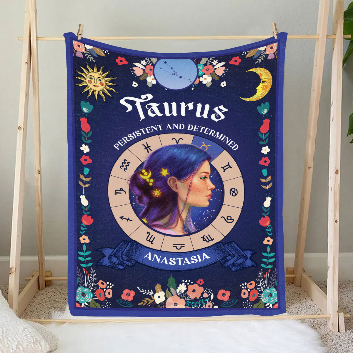 Teesdily | Taurus Zodiac Sign Characteristics Customized Blanket Persistent And Determined Sherpa Fleece Horoscope Design Astrology Gift Birthday