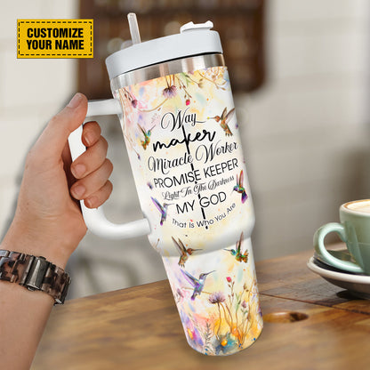 Teesdily | Hummingbird Floral Personalized Tumbler, Way Maker Miracle Worker Tumbler Cups, Religious Gifts For Women, God Tumbler With Lid And Straw