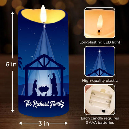 Teesdily | Custom Christmas Nativity Scene LED Candle Without Battery, Holy Night Birth Jesus, Christ Religious Christmas Gift