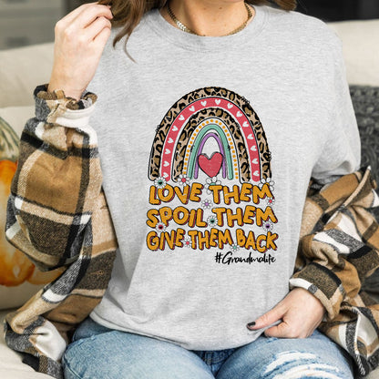 Teesdily | Grandmalife Leopard Rainbow Shirt, Love Them Spoil Them Give Them Back Tee Shirt, Grandma Mothers Day Apparel Tshirt Hoodie Sweatshirt Mug