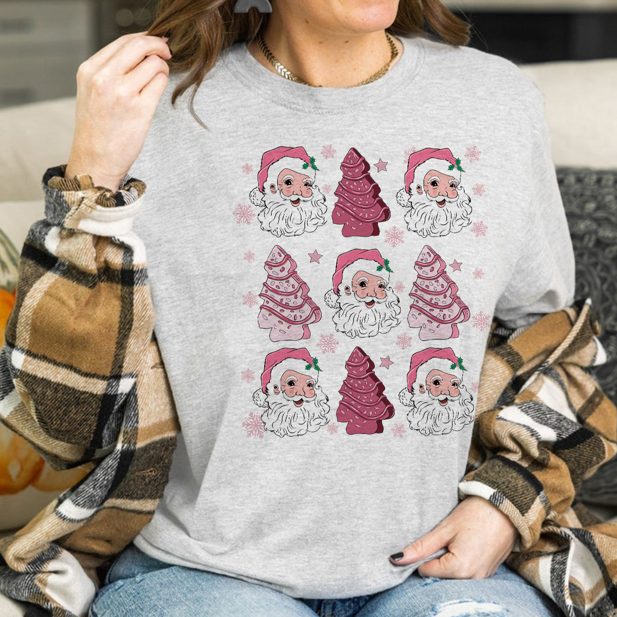 Teesdily | Santa Claus Cakes Shirt, Pink Christmas Tree Cakes Sweatshirt, Coquette Santa Cakes Hoodie, Coquette Bow Girly Mug