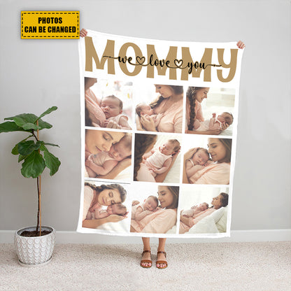 Teesdily | First Mother'S Day Customize Blankets With Photos We Love You Mommy Travel Blanket Mothers Day Photo Collage Blankets Family Keepsake