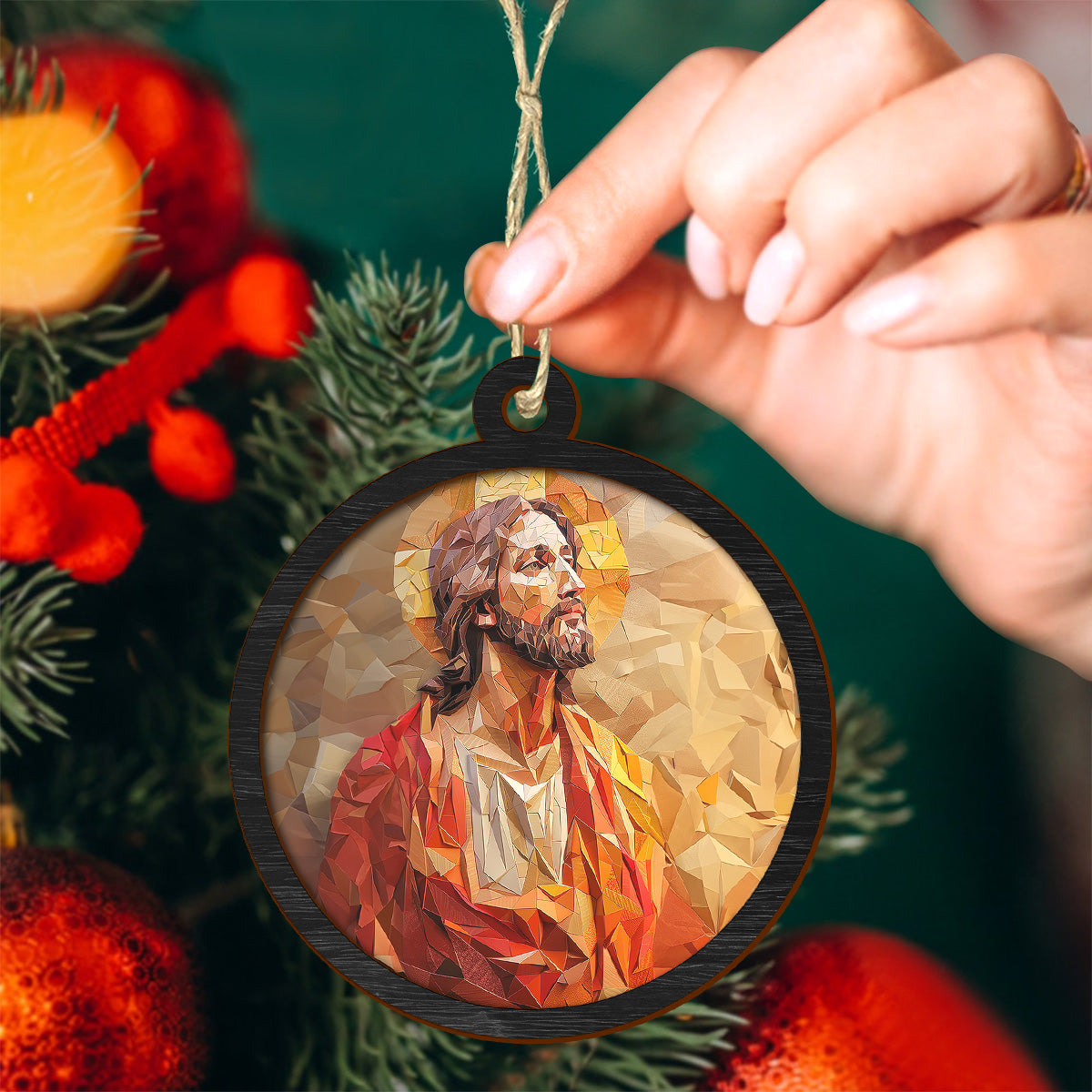 Teesdily | Jesus Suncatcher, Nativity Scene Christian Christmas Ornament Suncatcher, God Suncatcher, Christmas Tree Decor, Jesus Lover Gifts