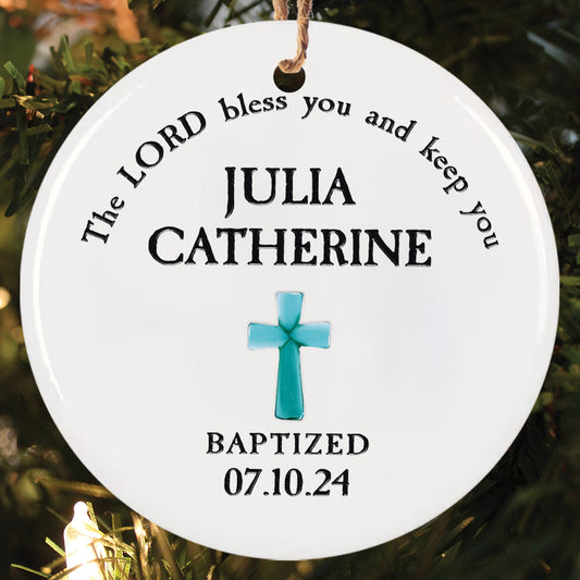 Teesdily | Customized Baptism Christ Ornament, The Lord Bless You And Keep You Christmas Ornament, Jesus Lover Gift, Baptism Gift