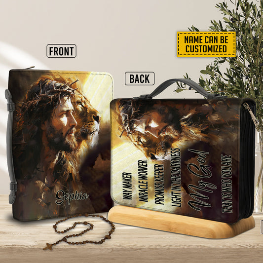 Teesdily | Personalized Jesus Lion Bible Cover, Way Maker Miracle Worker Promise Keeper Bible Bags, Christian Gifts, Custom Bible Case With Name