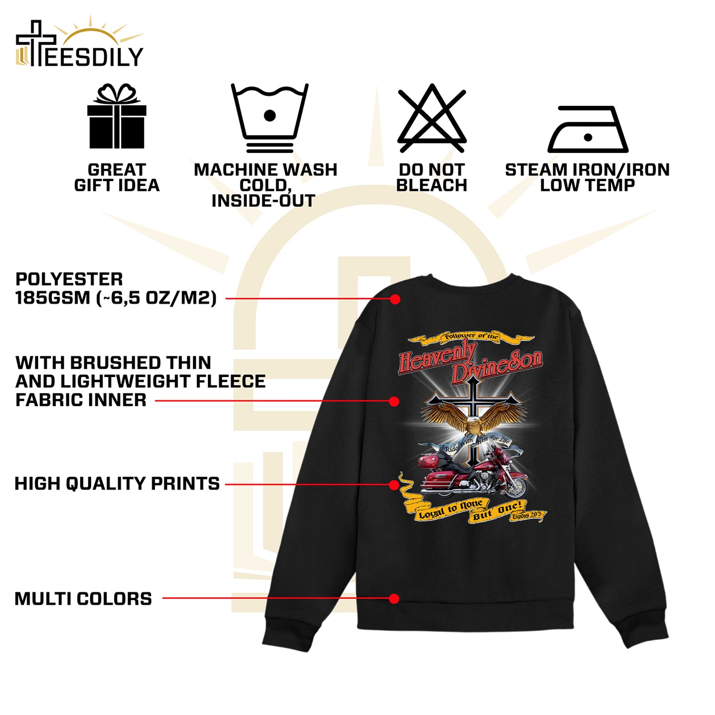 Teesdily | Customized Christian Biker Shirt, Follower Of The Heavenly Divineson Back Design Shirt Sweatshirt Hoodie Mug, Motorcycle Lovers Gifts