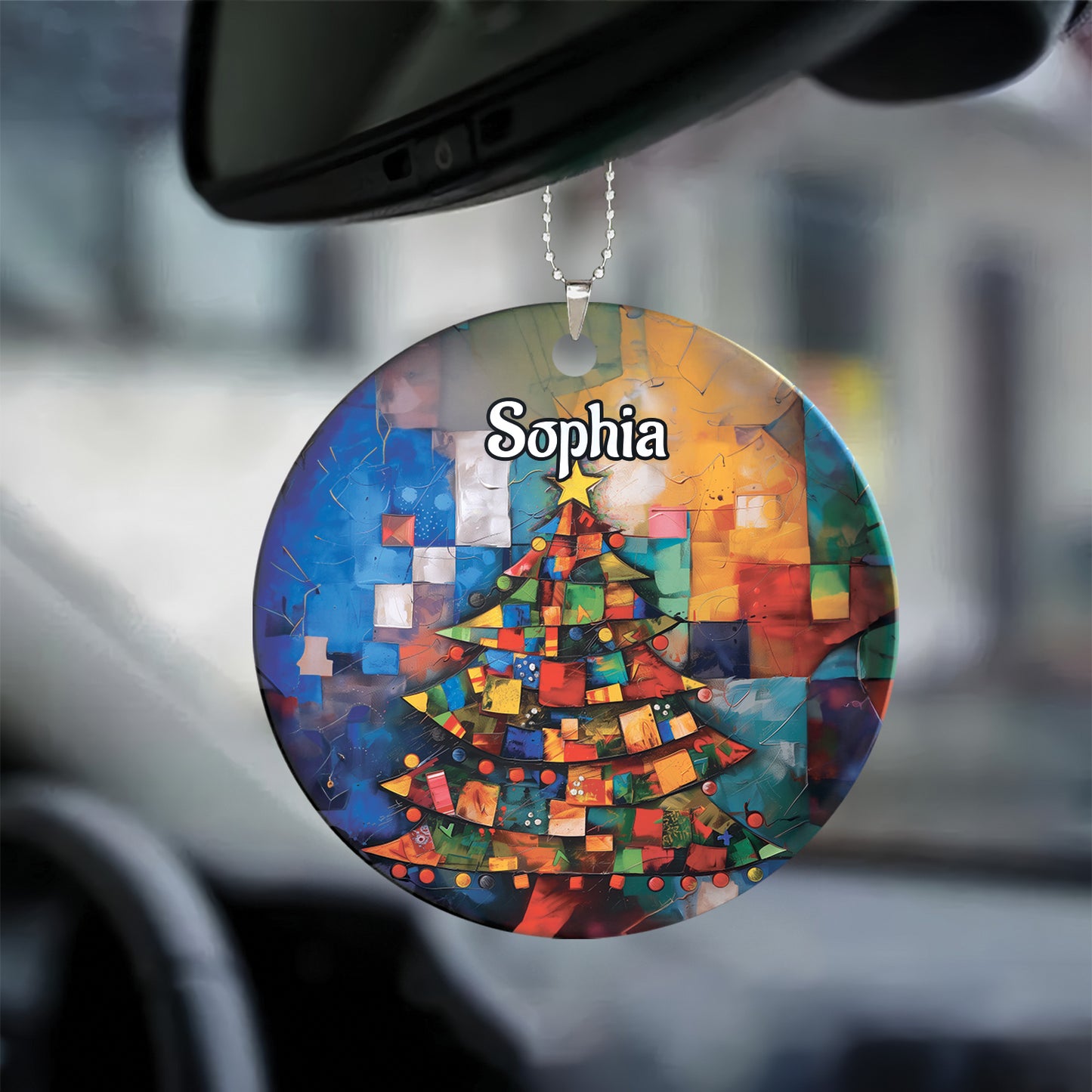 Teesdily | Customized Christmas Tree Ornament, Christmas 2024 Car Hanging Rear View Mirror, Xmas Ornaments Decor Home, Christmas Gift For Mom Dad