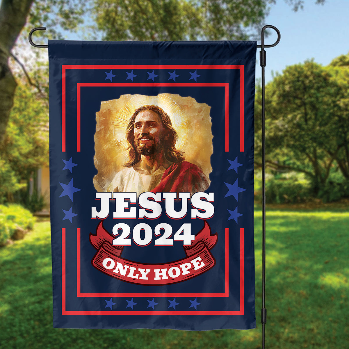 Teesdily | Jesus 2024 Only Hope Garden Flag, Christian American Flag Home, Christ Patriotic Yard Banner House Flag, Outdoor Decor Religious Gift