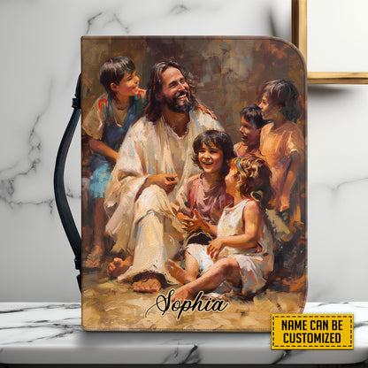 Teesdily | Jesus Blessing The Children Bible Cover Custom, God With Children Bible Bag, Christ Inspirational Religious Bible Case, Jesus Lovers Gift