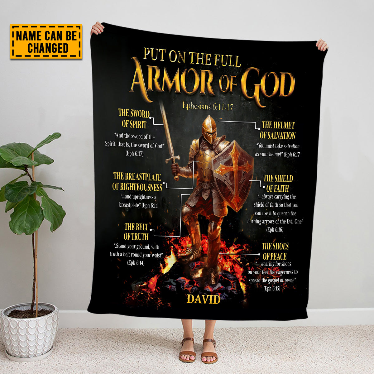 Teesdily | Customized Christian Warrior Blanket, Put On The Full Armor Of God Warrior, Jesus Lovers Gift, God Warrior Blanket For Family Adults Kids