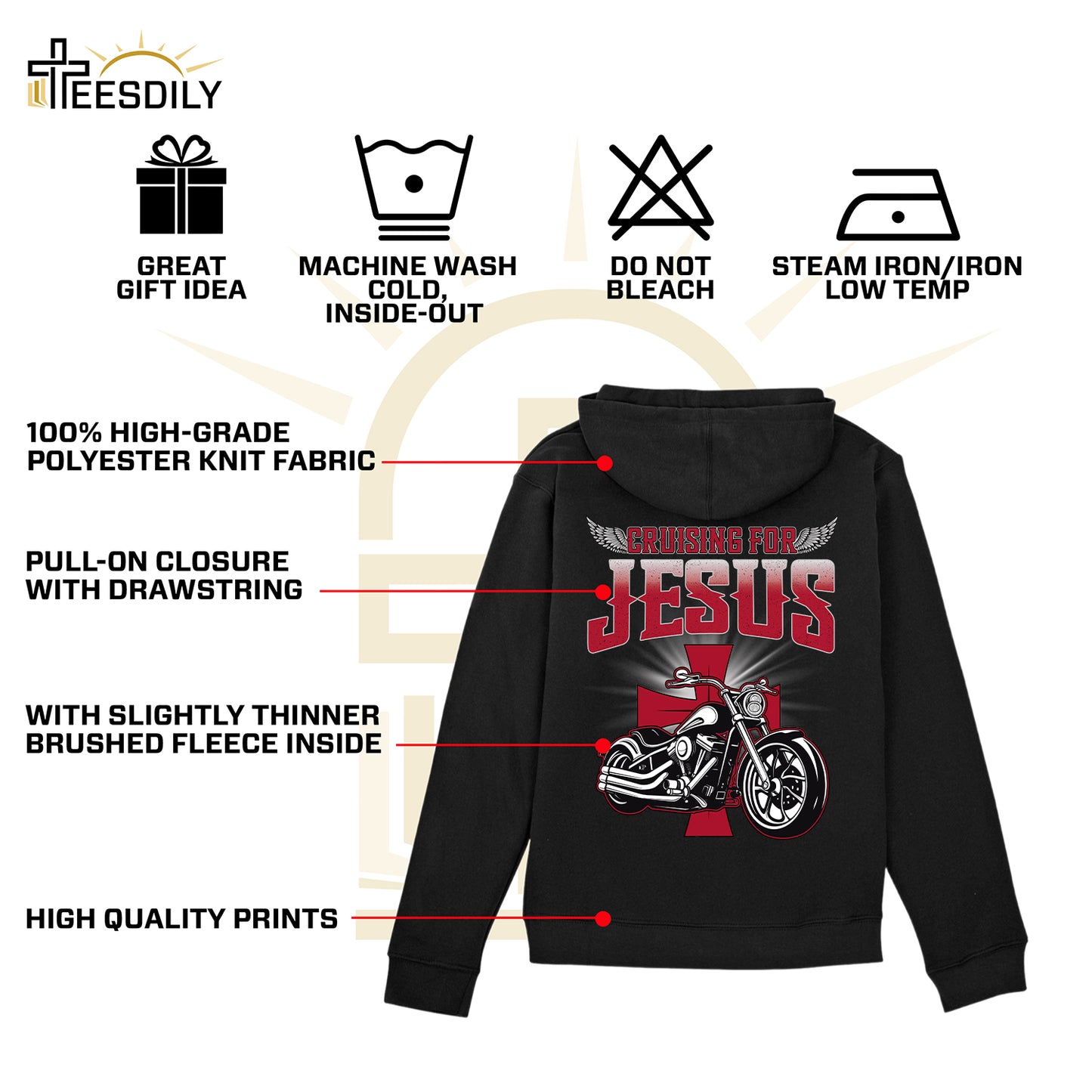 Teesdily | Christian Motorcycle Men's T-shirts, Cruising For Jesus Crew Neck Hoodie Sweatshirt, Biker Faith Mug, Speed Lover Matching Couple Outfits