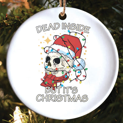 Teesdily | Santa Skeleton Christmas Light Ceramic Ornament, Merry Christmas Everything Is Fine Christmas Ornament, Xmas Gift