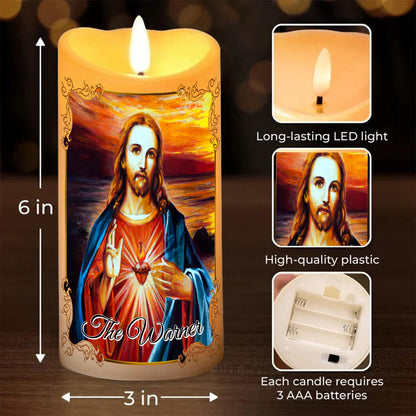 Teesdily | Customized Jesus Sacred Heart Led Candle Without Battery, O Most Holy Heart Of Jesus Christian Religious Christmas Gift