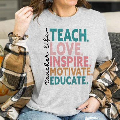 Teesdily | Teacher Unisex T-shirt, Teacher Life Teach Love Educate Tee Sweatshirt Hoodie Mug, Teaching Gifts, Back To School Shirt