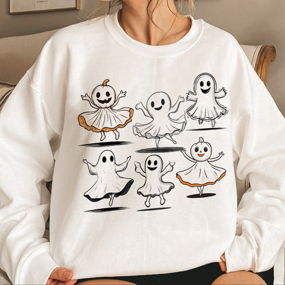 Teesdily | Ballet Ghost Shirt, Ballet Dancer Sweatshirt, Spooky Dance Teacher Hoodie Mug, Dance Lover Gift, Halloween Matching Shirt