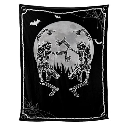 Teesdily | Couple Dancing Skeleton Personalized Fleece Blanket Gothic Skeleton Sofa Blanket Custom Halloween Gift For Wife Husband Boyfriend Girlfriend