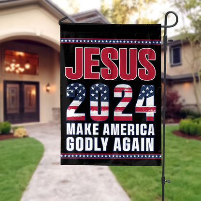 Teesdily | Jesus 2024 Make America Godly Again Patriotic Flags, Jesus American Flag Decor, Independence Day Outdoor Yard Decor, Patriotic Gifts