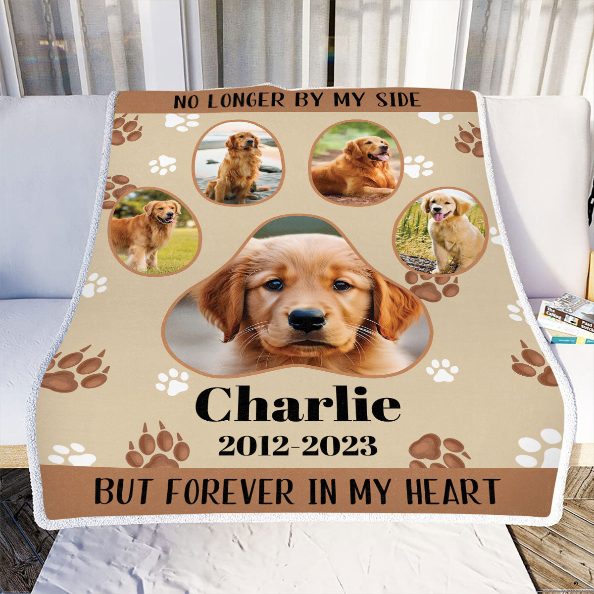 Teesdily | Pet Memorial Custom Photo Fleece Blanket, Pet Forever In My Heart Throw Blanket, Pet Paw Blankets, Pet Photo Blanket, Dog Remembrance Gifts