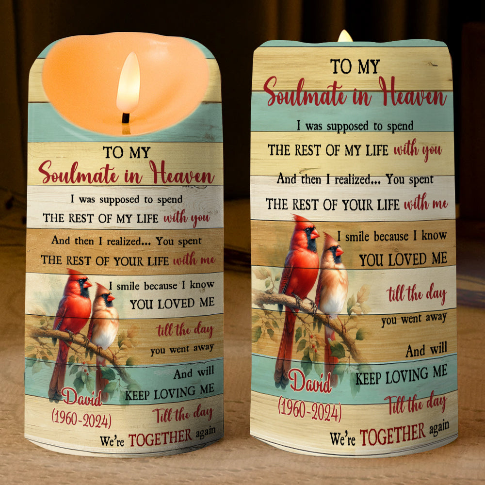 Teesdily | Customized Memorial Family Led Candle, To My Soulmate In Heaven Flameless Candle, Memorial Gift, Keepsake Gift