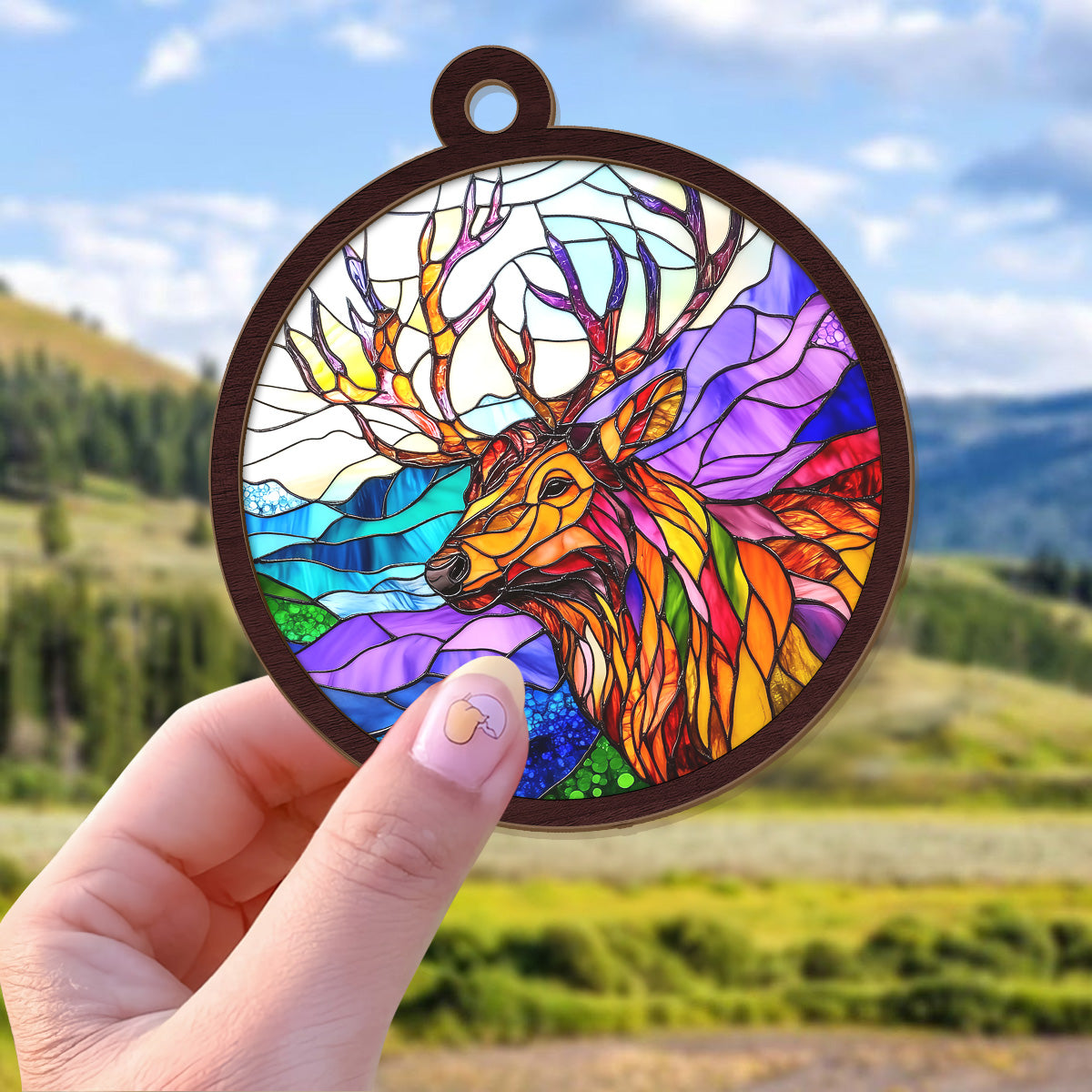 Teesdily | Deer Suncatcher, Deer Stained Glass Suncatcher, Elk Suncatcher Ornament, Deer Christmas 2024 Gift, Ornament Christmas, Deer Lover Gift